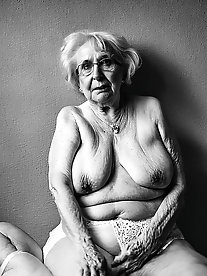 Naked Old Lady with Pouting Lips and White Hair